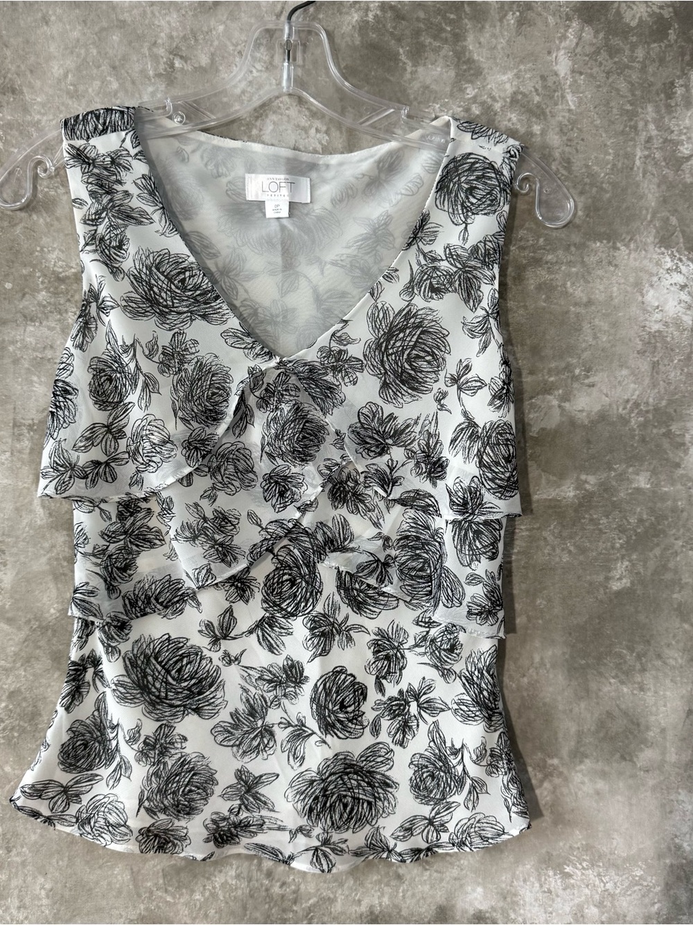 LOFT White Floral Ruffle V-Neck Tank (love 24)